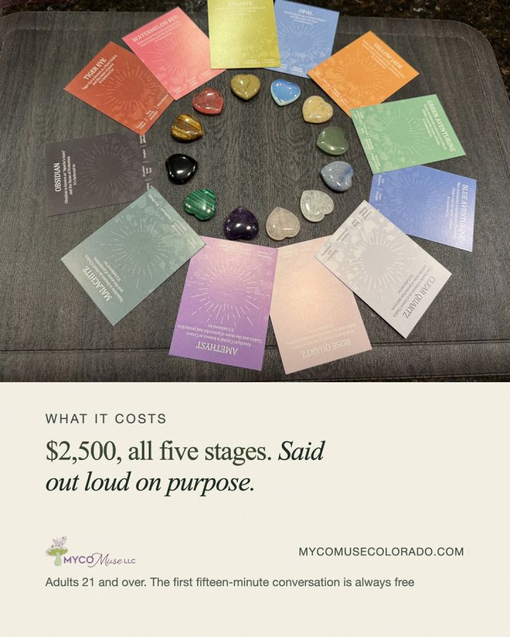 The complete experience, all five stages, is $2,500, private pay. Consult. Intake. Prep. A day at a licensed center. Integration a few da...